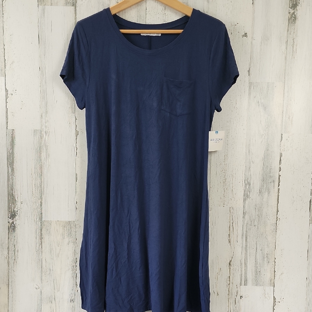 Arizona Jean Company Navy Short Sleeve Tshirt Dress Small Pocket Size Large NEW